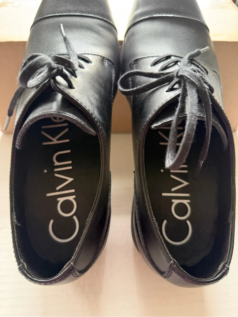 Men's Calvin Klein Leather Bram Oxford Black Lace Up Square Cap-Toe Shoes 9